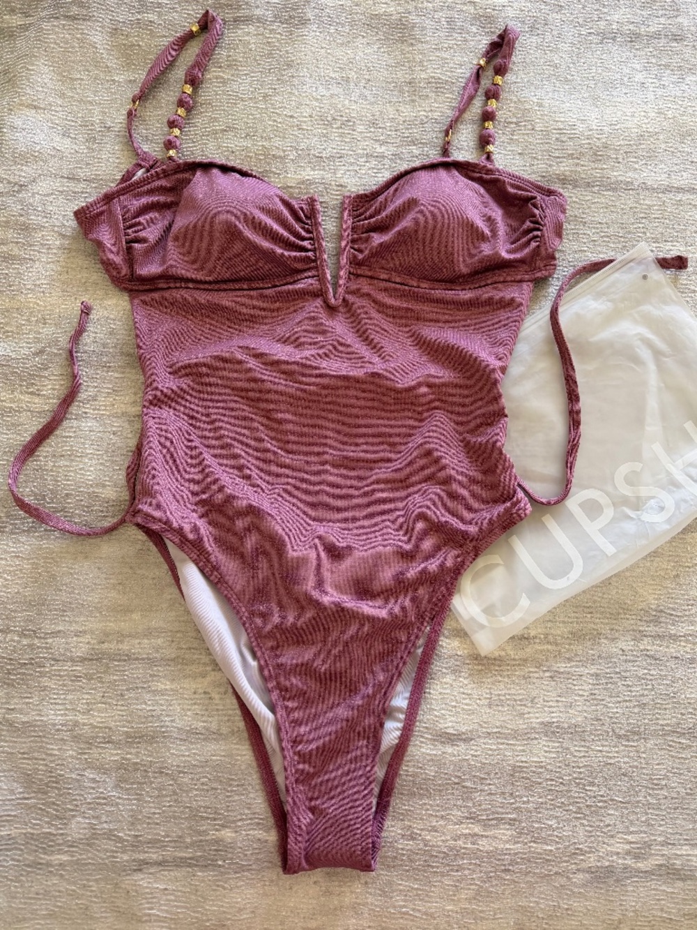 NWT CUPSHE Pink Shimmer One Piece Swimsuit Size S